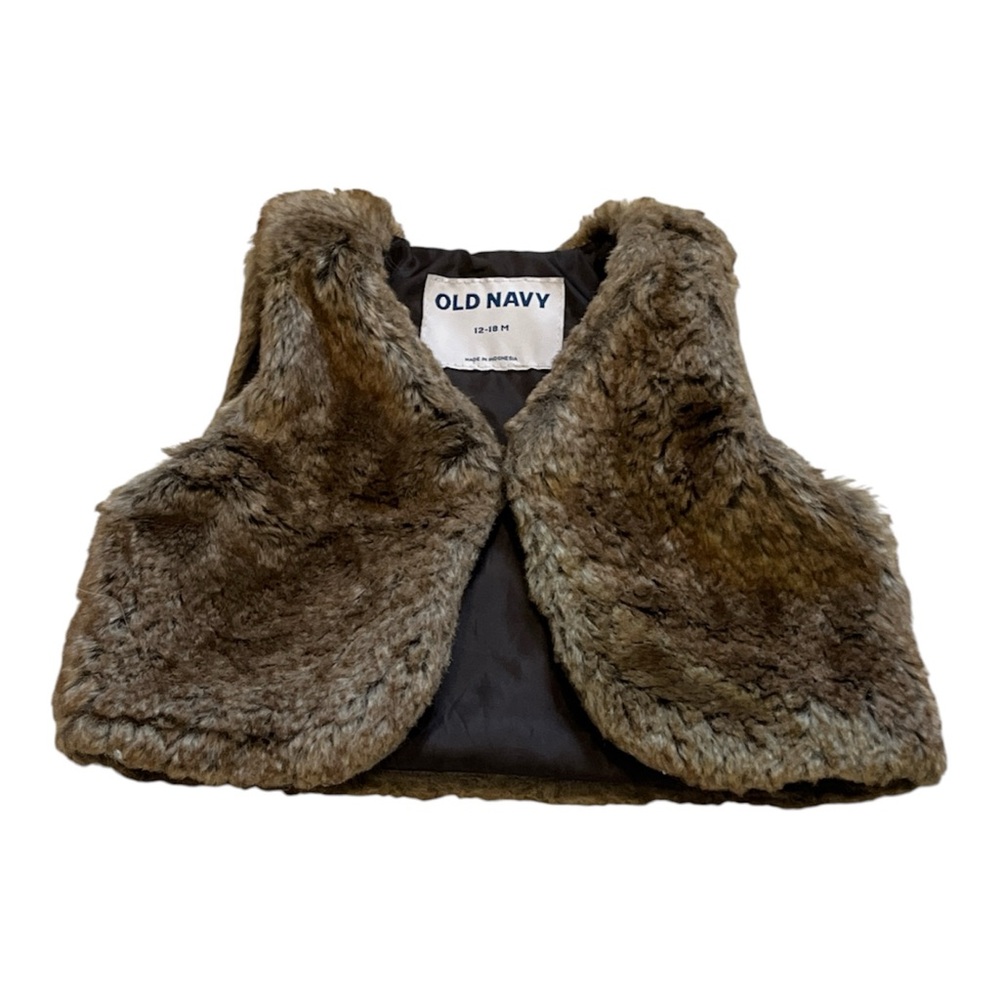 OLD NAVY Faux Fur Kids Vest Size 12 - 18 Months Brown Coastal Cowgirl